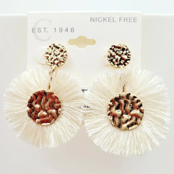 Cato Fringe Circular Earrings Gold Tone Pierced Post Hammered Look Nickel Free - Picture 2 of 4